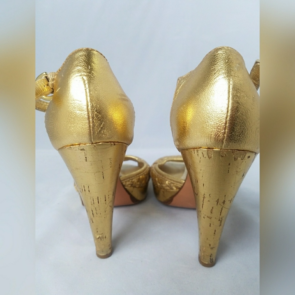 Coach Gold Metallic Peep-Toe Ankle-Strap Heels with Turn-Lock - Picture 8 of 8